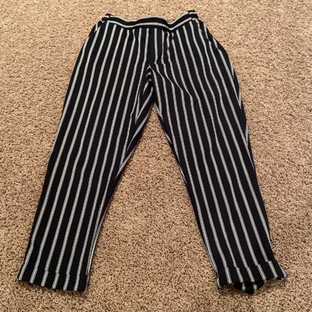 navy and white stripped pants
